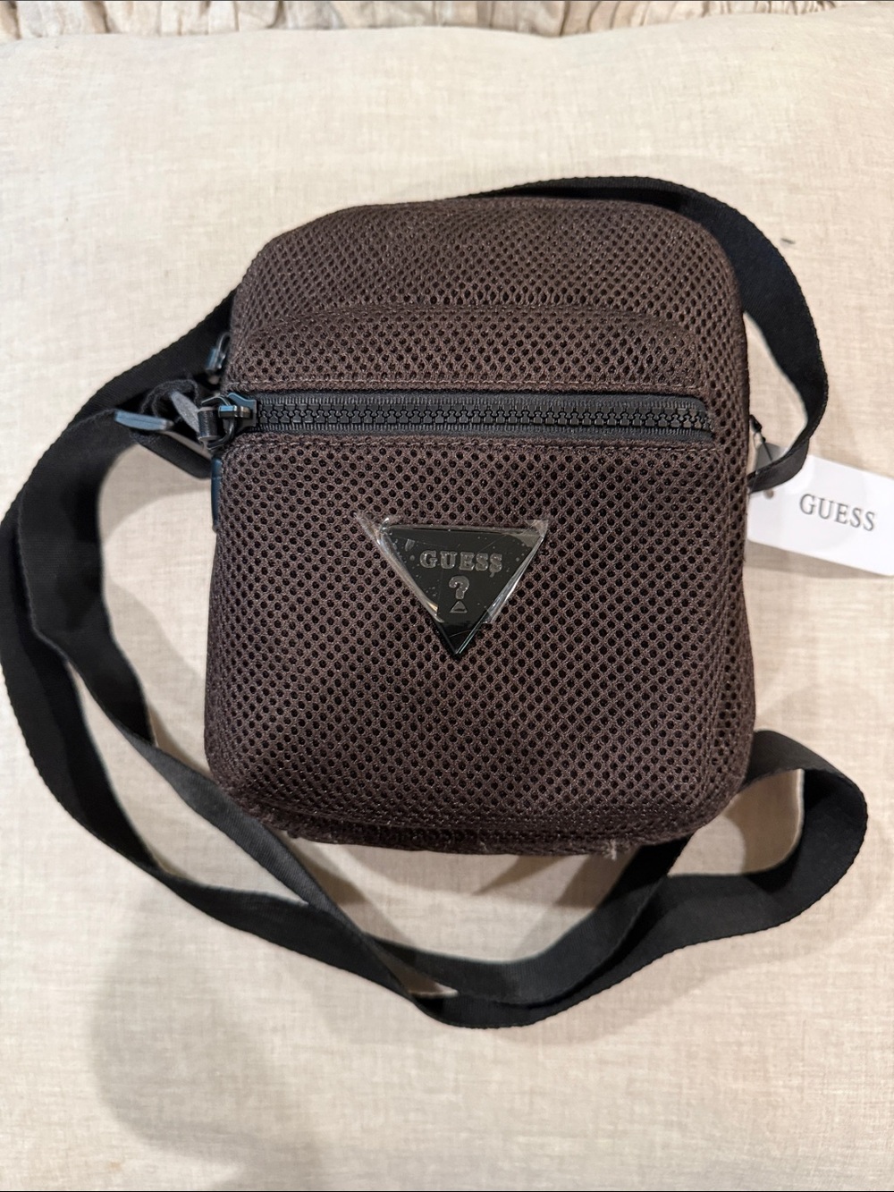 GUESS Dark Brown Mesh Crossbody Belt Bag for Men